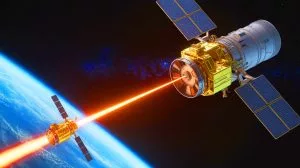 Illustration von Chinas hochenergetischer Mikrowellenwaffe zur Satellitendeaktivierung.