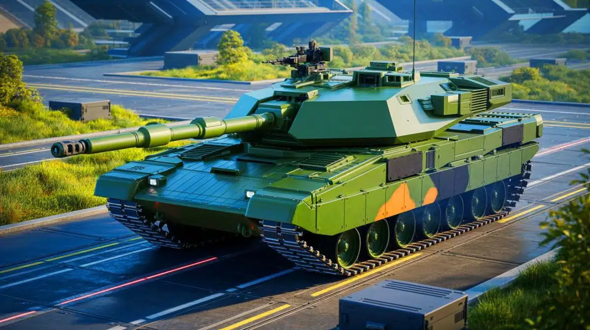 Illustration von einem modernen europäischen Kampfpanzer, entwickelt im Rahmen des MARTE-Projekts zur Stärkung technologischer Souveränität.
