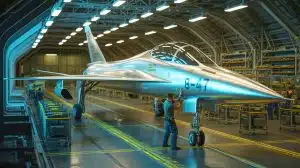 Illustration von der Produktion des F-47 Kampfjets der sechsten Generation durch Boeing.