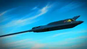 Illustration von einem hochmodernen B-21 Raider Tarnkappenbomber der US-Luftwaffe.