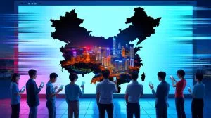 Illustration von der Internetabschaltung in China und ihren geopolitischen Auswirkungen.