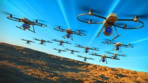 „Sub-Nanosekunden Präzision ohne GPS“: USA Entwickeln Atomuhr-Drohnenschwärme die Russische Störsignale Vollständig Ignorieren Illustration von Drohnenschwärmen, die mithilfe von Atomuhren ohne GPS koordiniert werden.