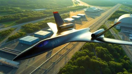 Illustration von der Entdeckung des supersonischen Spionageflugzeugs SR-72 auf Satellitenbildern.