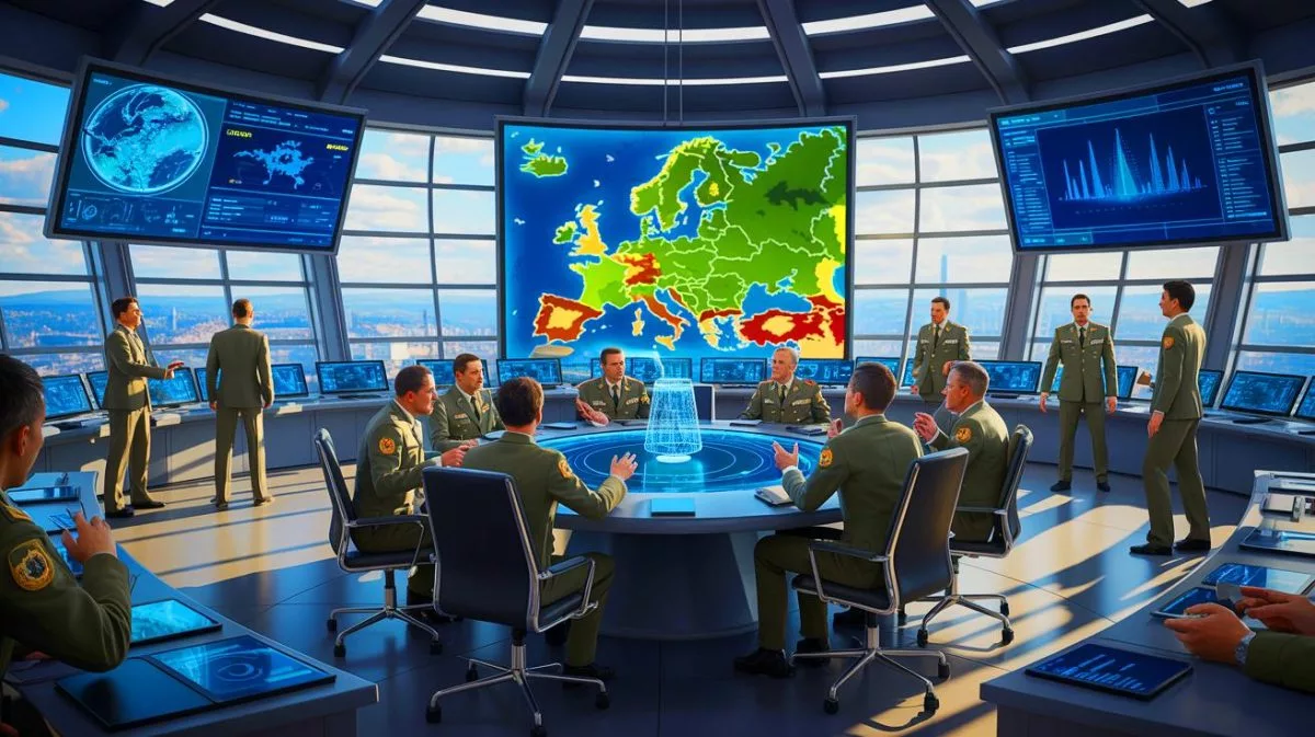 Illustration von Deutschlands geplanter Verdopplung des Verteidigungshaushalts im Kontext europäischer Sicherheitsstrategie.