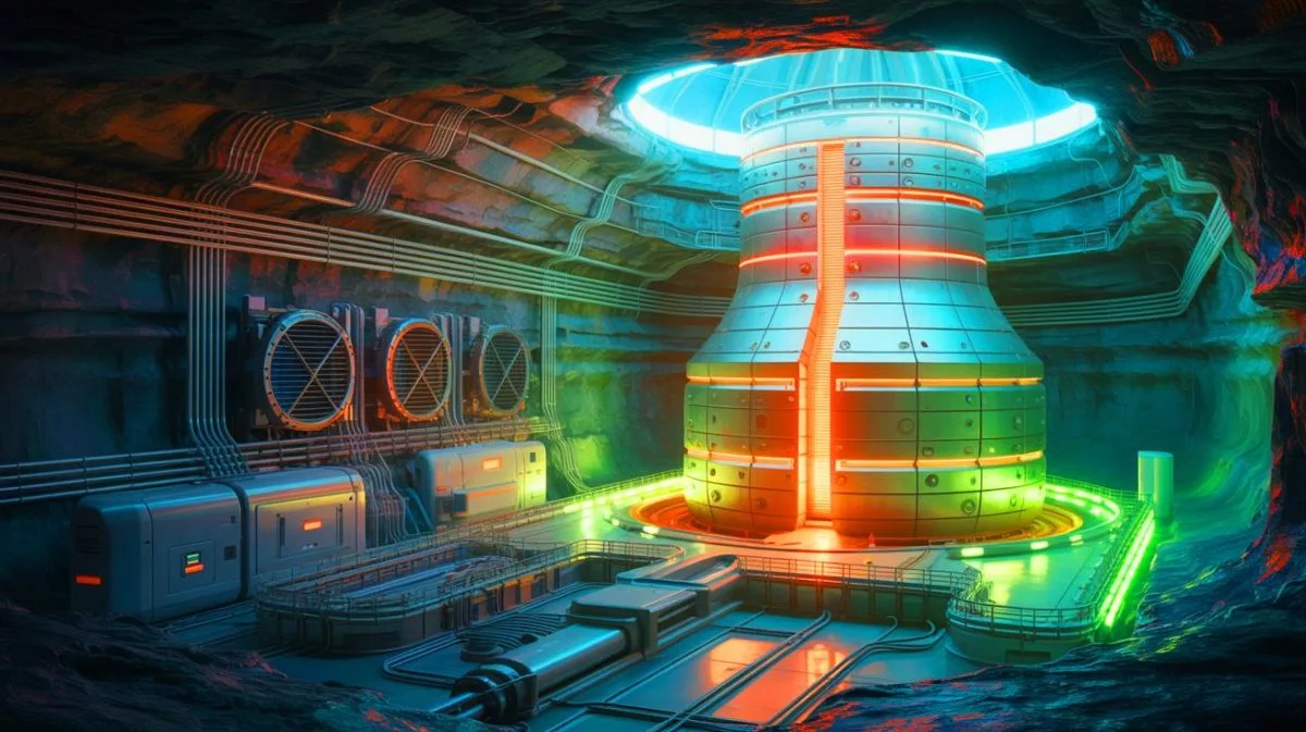 Illustration von der Platzierung unterirdischer Atomreaktoren zur Energieerzeugung.