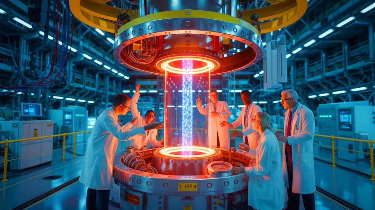 Illustration von der internationalen Zusammenarbeit bei der Entwicklung des ITER-Fusionsreaktors in Frankreich.