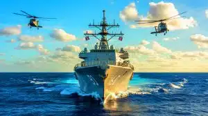Illustration of a U.S. military vessel conducting an operation in the Caribbean.