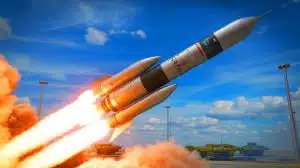 Illustration de la fusée Neutron utilisée par l'US Air Force pour le projet Rocket Cargo.