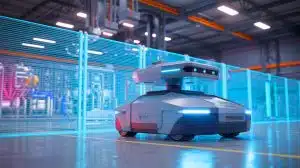 Illustration de l'ARGUS, un robot autonome combinant robotique et cybersécurité pour détecter les menaces physiques et numériques.