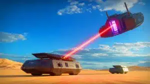 Illustration de la transmission d'énergie par faisceaux laser dans le cadre du programme POWER de la DARPA.