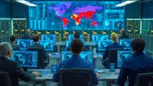 Illustration of cyber conflict dynamics between the U.S. and China over alleged espionage activities.