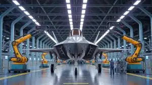 Illustration von der fortschrittlichen Produktionstechnologie für F-35 Lightning II Kampfflugzeuge.