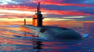 Illustration von einem russischen U-Boot in der Straße von Gibraltar mit technischen Problemen.