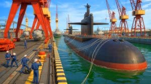 Illustration of sailors conducting mooring operations on the USS New Mexico at Naval Station Norfolk.