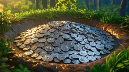 Illustration de la découverte d'un trésor médiéval de 20 000 pièces d'argent en Suède.