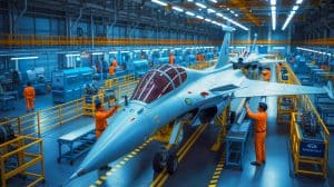 Illustration of Rafale fighter jets being manufactured at the new Hyderabad facility in collaboration with Tata Group.