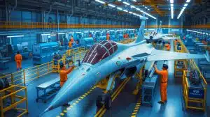 Illustration of Rafale fighter jets being manufactured at the new Hyderabad facility in collaboration with Tata Group.