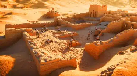 « On n’avait jamais vu ça » : cette forteresse égyptienne cachée sous le sable révèle un secret militaire vieux de 3 000 ans (et il fascine les archéologues) Illustration de la découverte d'une forteresse militaire ancienne dans le désert du Sinaï Nord.