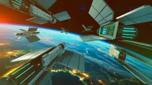 Illustration de la stratégie spatiale américaine intégrant des systèmes offensifs et défensifs pour maintenir la domination dans l'espace.