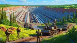 Illustration von der Übernahme eines lithiumreichen Gebiets in der Ukraine durch Russland.