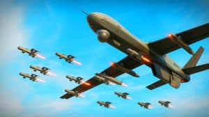 Illustration of China's Jiu Tian drone mothership deploying swarms of kamikaze drones.