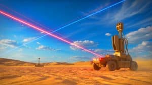 Illustration of DARPA's POWER program demonstrating wireless power transmission using laser technology.