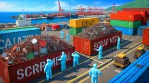 Illustration of Indonesia Halting Scrap Metal Imports Due to Radioactive Contamination Concerns.