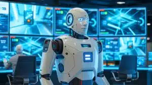 Illustration of ARGUS autonomous robot integrating robotics and cybersecurity for dual-defense systems.