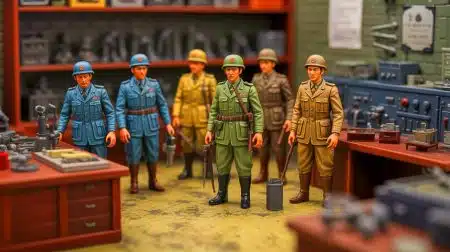 Illustration of toy models depicting Japan's Unit 731 from World War II.
