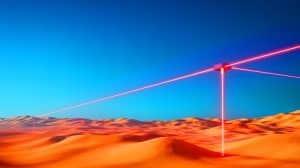 Illustration von der drahtlosen Energieübertragung mittels Laserstrahlen über große Distanzen.