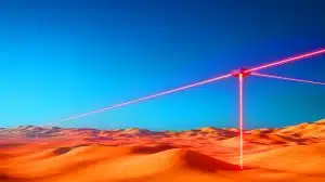 Illustration von der drahtlosen Energieübertragung mittels Laserstrahlen über große Distanzen.