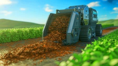Illustration von der Umwandlung von pflanzlichen Abfällen in Biochar zur Reduzierung von CO2-Emissionen.