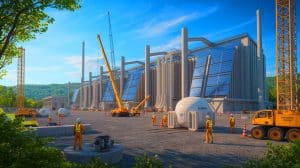 Illustration von der geplanten Fabrik für tragbare Atomreaktoren in Oak Ridge, Tennessee.