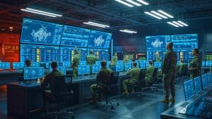 Illustration von der Integration Künstlicher Intelligenz in militärische Systeme und deren Sicherheitsherausforderungen.