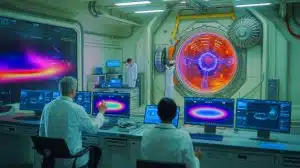 Illustration von der Vorhersage des Plasmaverhaltens in Kernfusionsreaktoren durch innovative Methoden.