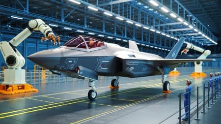 „Das schafft kein anderes Land“: Diese Fabrik baut alle 30 Stunden ein Tarnkappenflugzeug (und verändert die Macht im Himmel) Illustration von der fortschrittlichen Produktion des F-35 Lightning II bei Northrop Grumman.