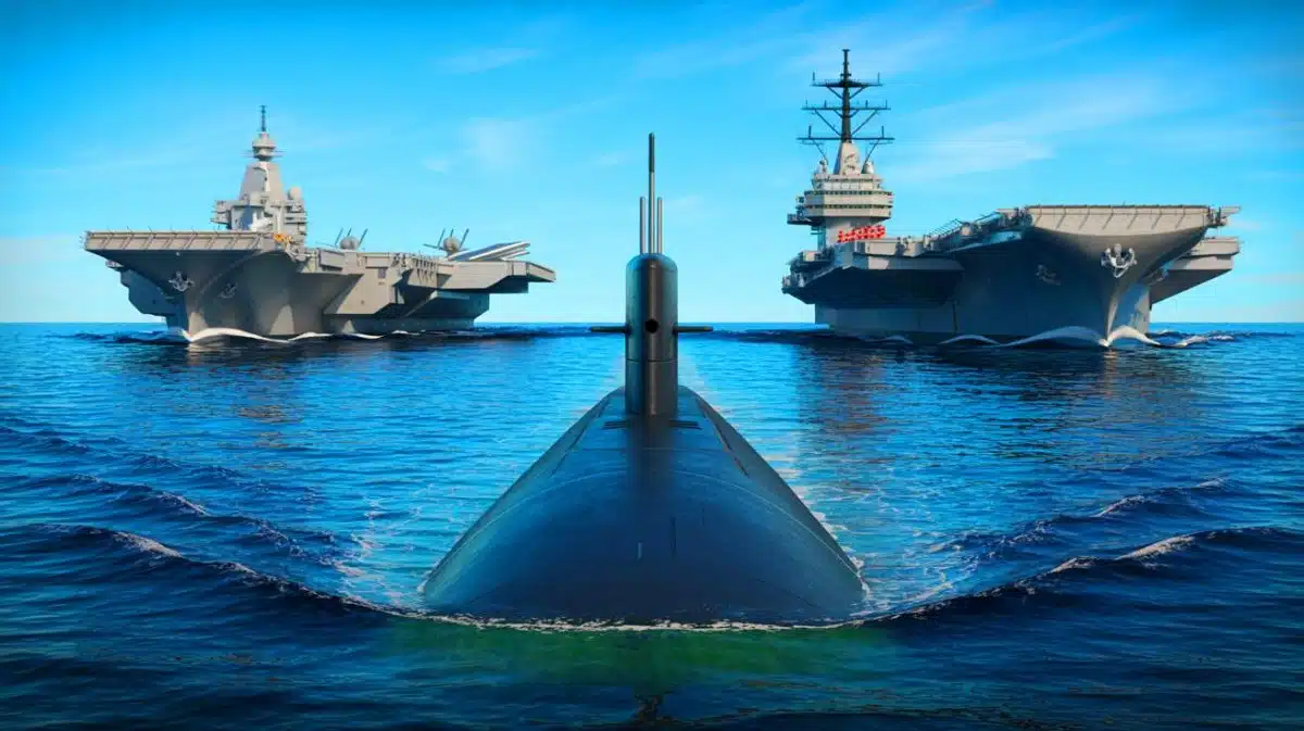 „Sie holen gefährlich auf“: Diese Krise lähmt Amerikas U-Boot-Flotte (während China heimlich die Meere übernimmt) Illustration von der maritimen Konkurrenz zwischen China und den USA.