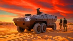 Illustration von der Entwicklung eines autonomen Militärfahrzeugs durch die Zusammenarbeit von BAE Systems und Forterra.