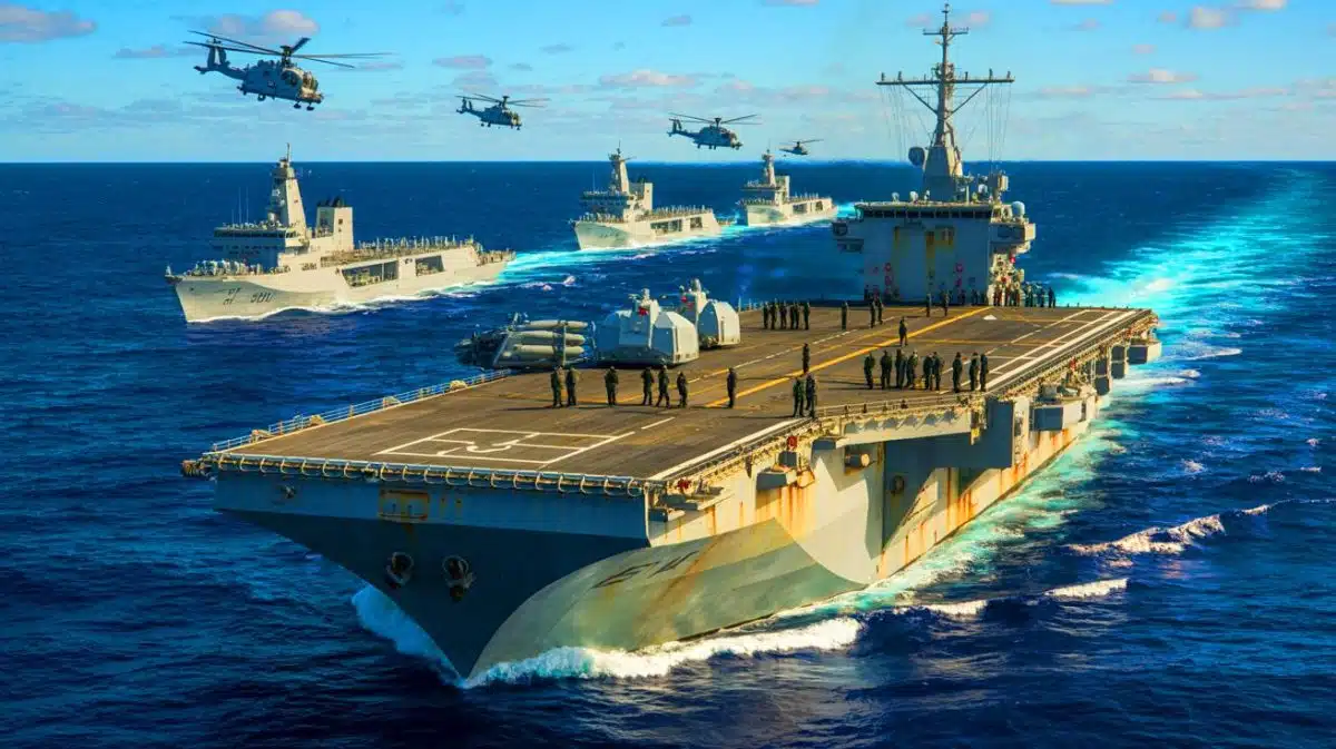 Illustration of the U.S. amphibious fleet highlighting challenges in readiness and strategic deployment.