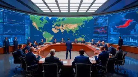 Illustration of the Pentagon facing policy inefficiencies and challenges from China's military advancements.