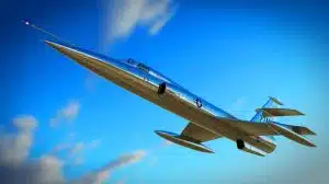 Illustration de la silhouette emblématique du F-104 Starfighter, pionnier des chasseurs supersoniques.