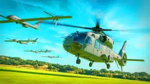 Illustration de la transition de l'armée américaine vers une aviation modernisée intégrant des drones autonomes.