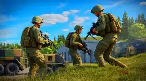 Illustration de soldats américains se préparant à percer un bâtiment lors de l'exercice Engineer Thunder 2025 en Lituanie.