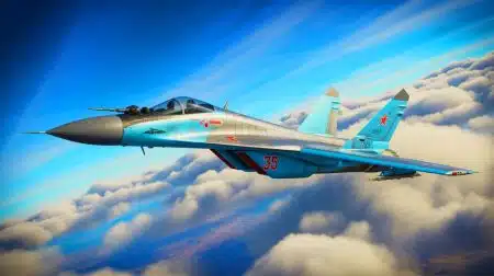 Illustration of the MiG-35 fighter jet highlighting its design and avionics capabilities.