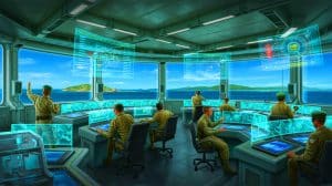 Illustration von der Integration komplexer technologischer Systeme im militärischen Kontext des Indopazifik-Raums.