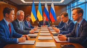 US Envoy’s Advice to Russia Sparks Debate as Navy Ends Frigate Program and USAF Plans Tanker Extension Illustration of diplomatic negotiations involving a controversial peace plan between the U.S., Ukraine, and Russia.
