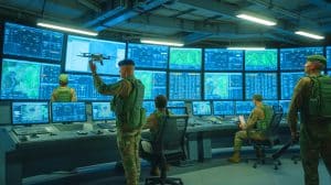 Illustration von Reformen in der US-Rüstungsbeschaffung und technologischen Fortschritten bei unbemannten Luftfahrzeugen.