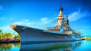 Illustration von der USS Missouri als Symbol amerikanischer Seemacht und maritime Geschichte.