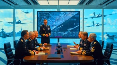 Illustration de l'augmentation des dépenses de défense et de la réorganisation stratégique militaire aux États-Unis.
