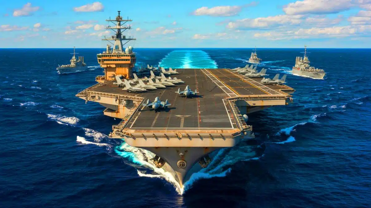 Operation Southern Spear: How a Supercarrier’s Costly Mistake in Sinking Speedboats Sparks Financial and Strategic Concerns Illustration of the financial disparity in U.S. military spending during Operation Southern Spear against low-cost drug-smuggling targets.